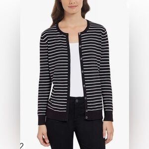 Jones New York Ladies Cardigan Black/ white striped like New